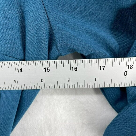 Max Studio Dress XS Teal Blue Collared V-Neck 3/4 Sleeve Roll-Tab Stretch Belted - Picture 3 of 11